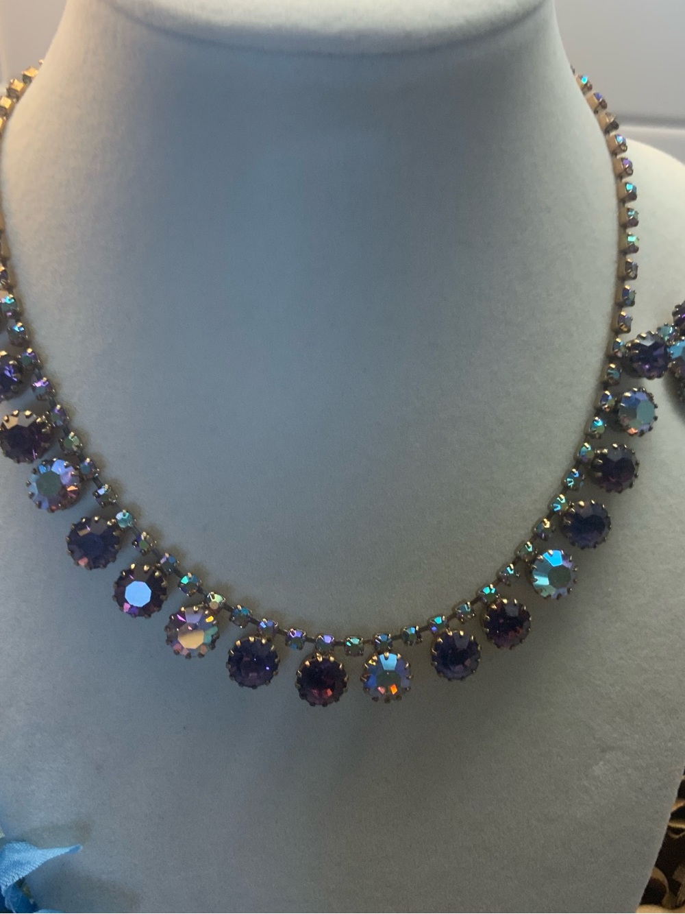 Unsigned Weiss amethyst auroura Borealis Crystal Necklace & earrings for Women.